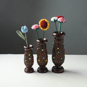 Handcrafted Mango Wooden Flower Pot (Set of 3)