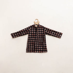Black - Kids Pure Cotton  Kurta in Bagru Block Prints (3-4 Years) 100