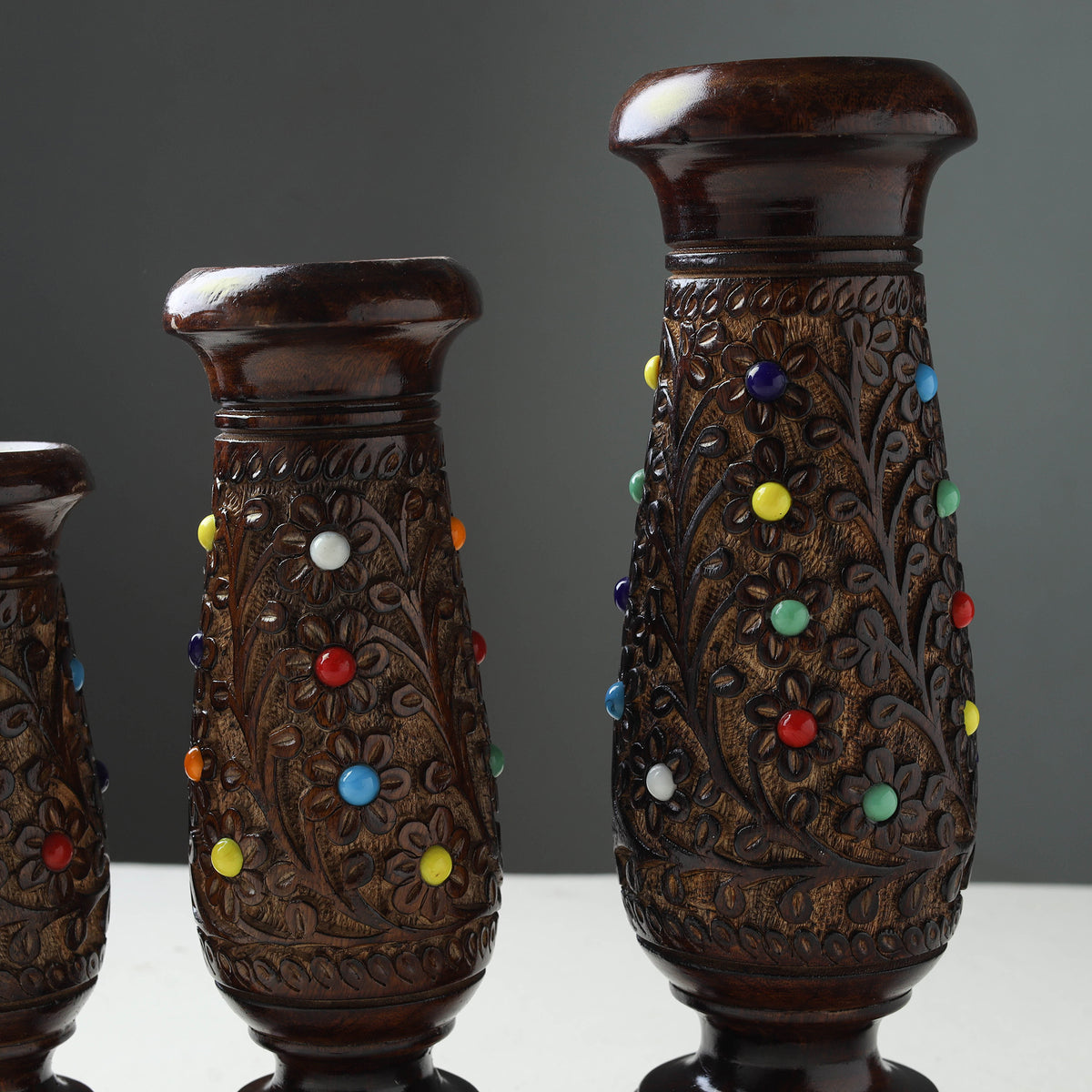 Handcrafted Mango Wooden Flower Pot (Set of 3)