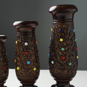 Handcrafted Mango Wooden Flower Pot (Set of 3)