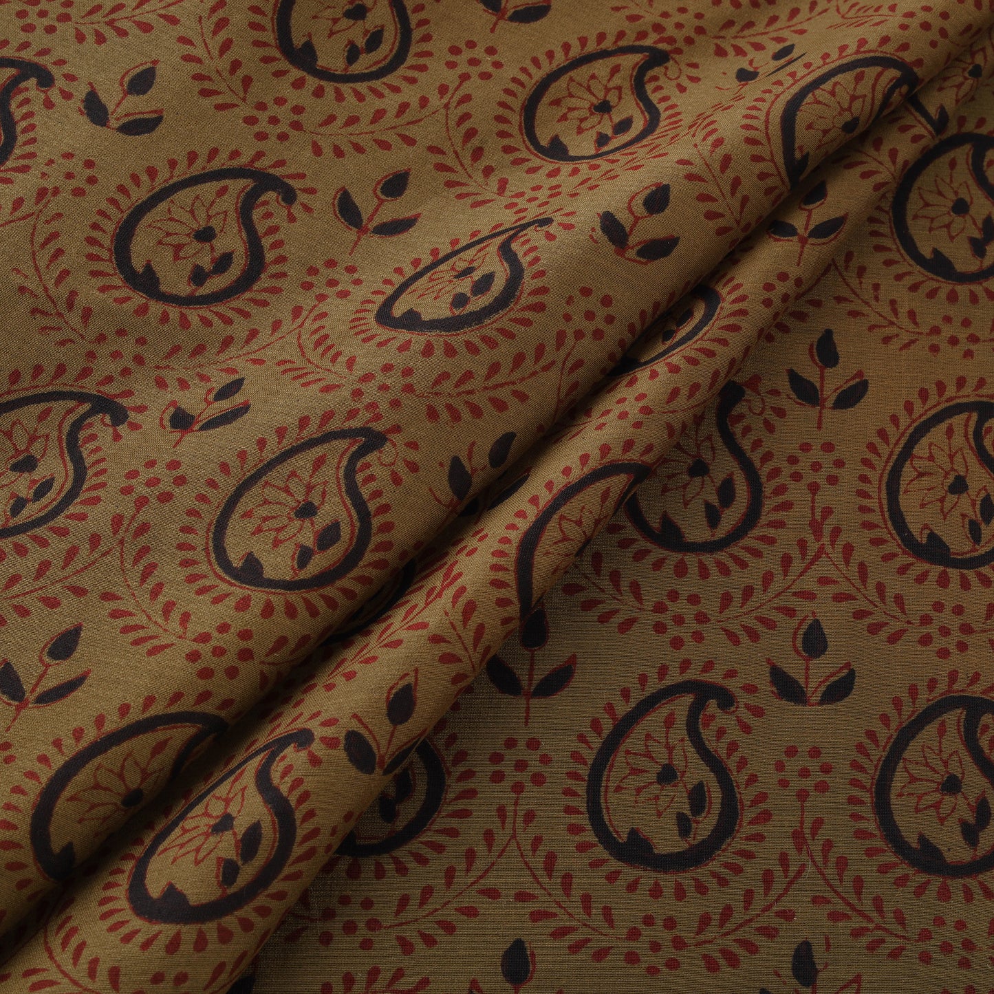 Green - Bagh Hand Block Print Chanderi Silk Natural Dyed Handloom Fabric 09