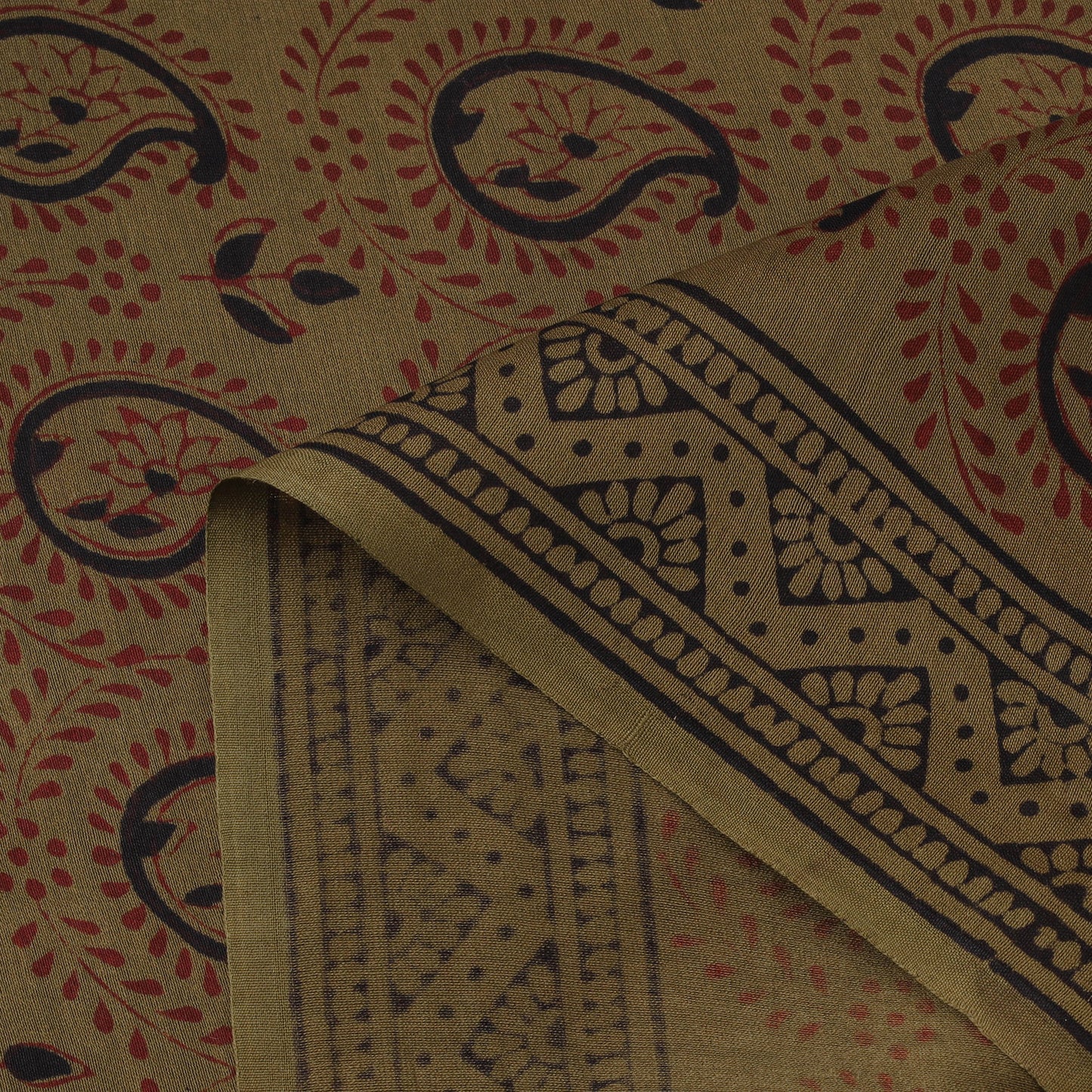 Green - Bagh Hand Block Print Chanderi Silk Natural Dyed Handloom Fabric 09