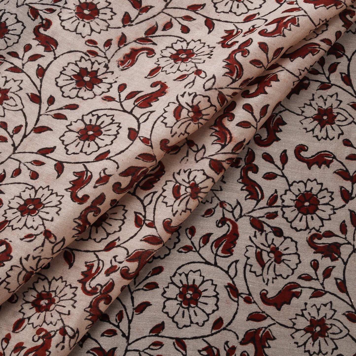 Beige - Bagh Hand Block Print Chanderi Silk Natural Dyed Handloom Fabric 11
