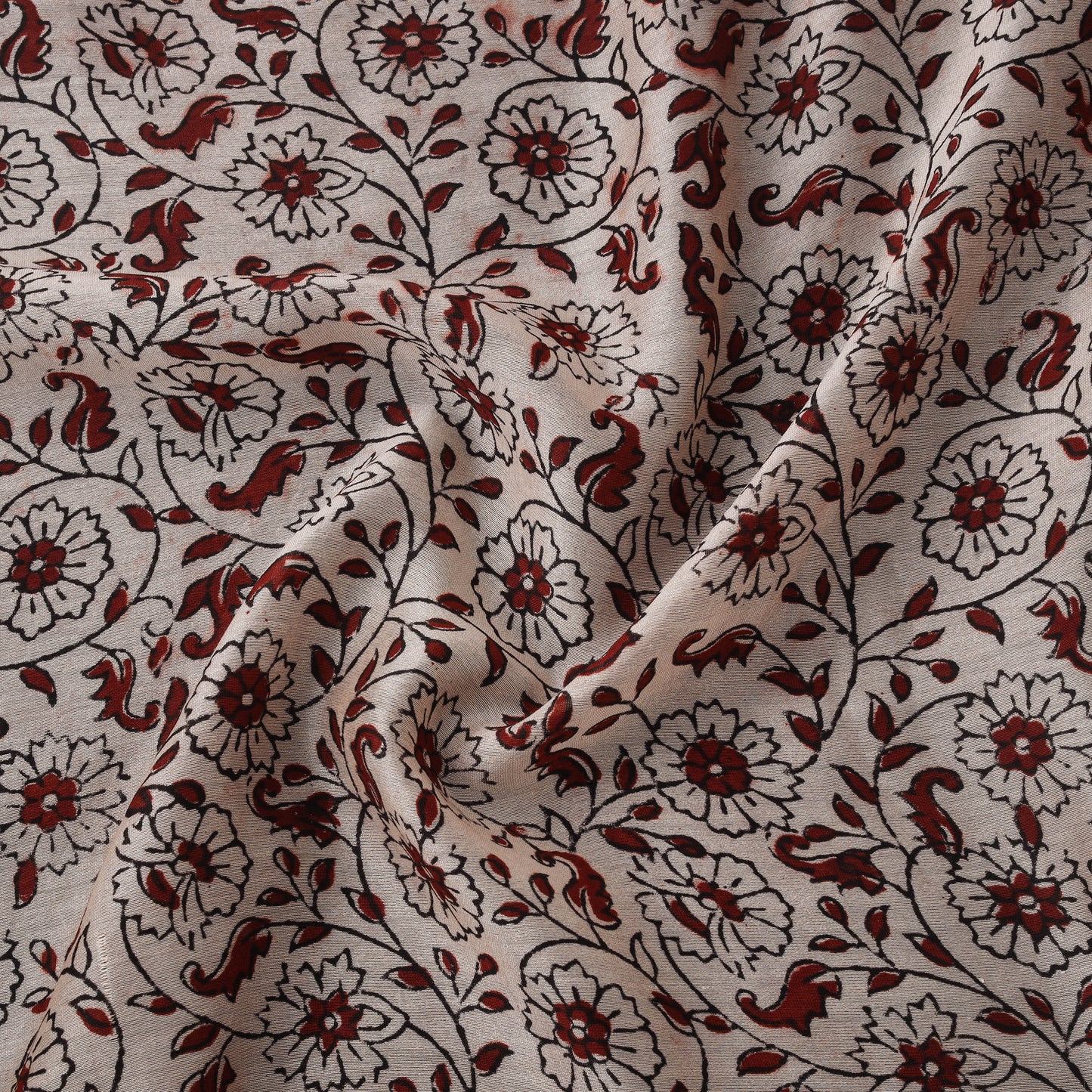 Beige - Bagh Hand Block Print Chanderi Silk Natural Dyed Handloom Fabric 11