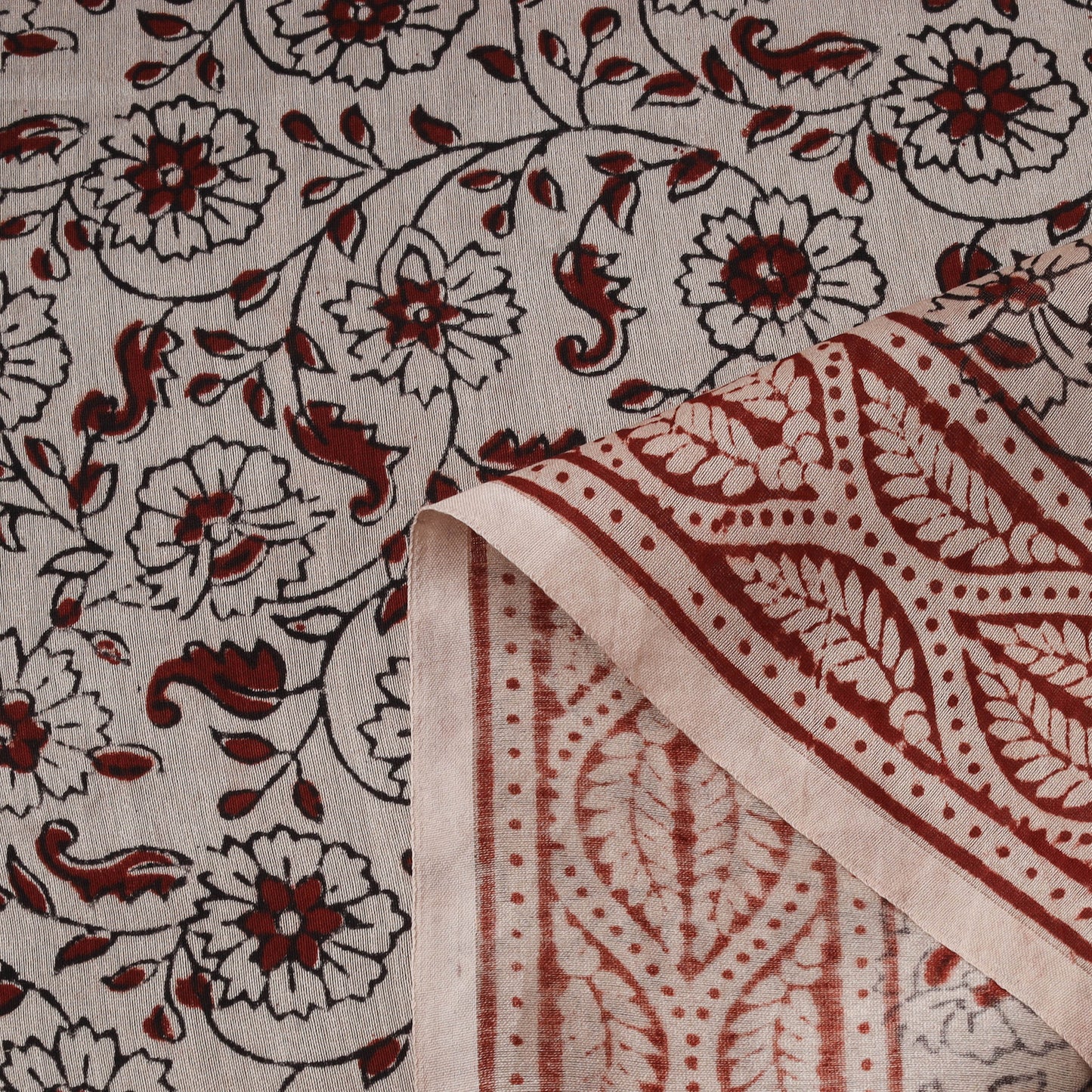 Beige - Bagh Hand Block Print Chanderi Silk Natural Dyed Handloom Fabric 11
