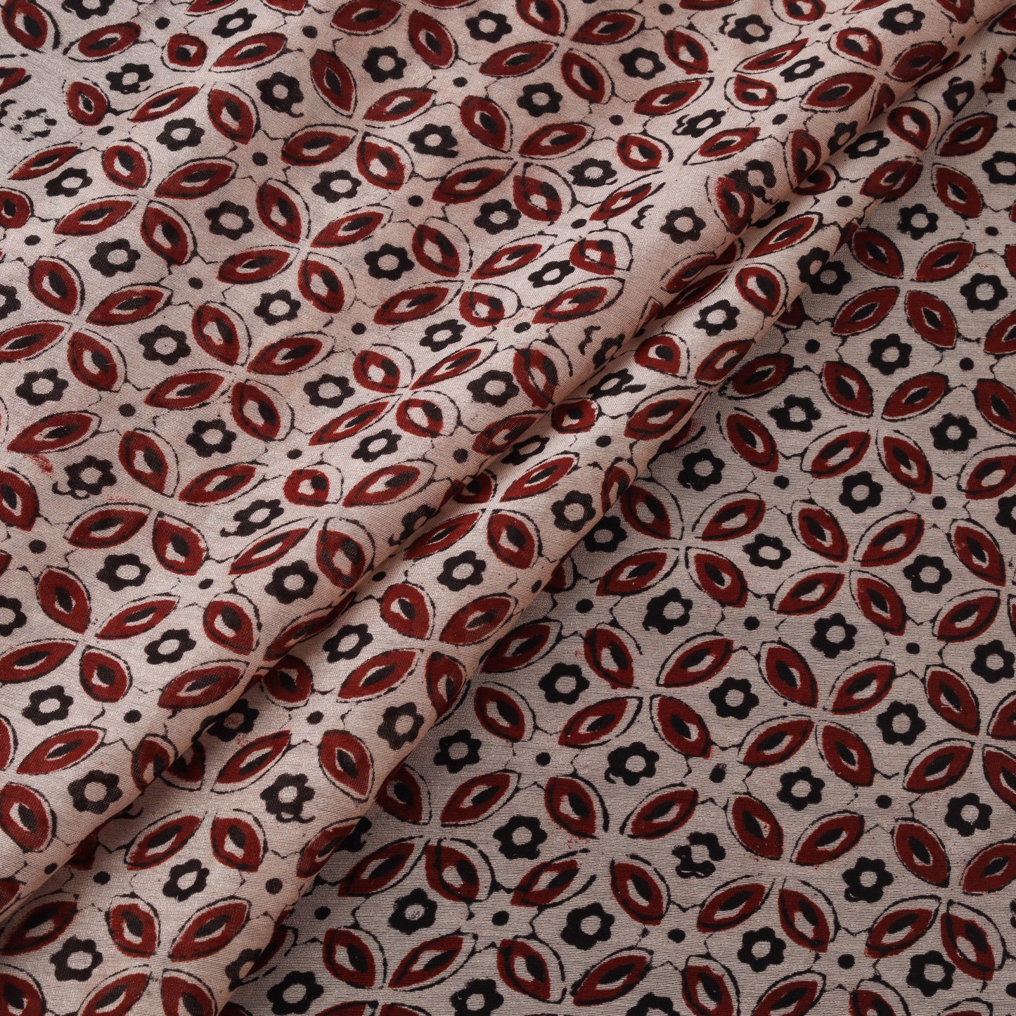 Beige - Bagh Hand Block Print Chanderi Silk Natural Dyed Handloom Fabric 12