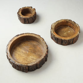 Brown - handcrafted mango wooden bowls (set of 3)
