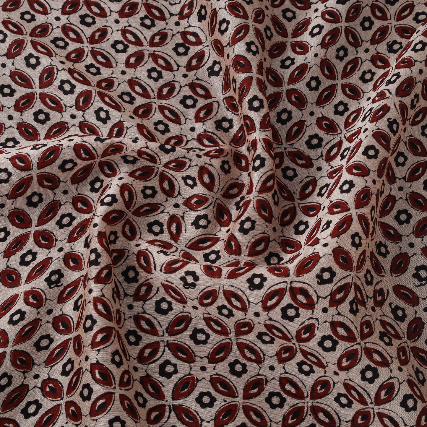Beige - Bagh Hand Block Print Chanderi Silk Natural Dyed Handloom Fabric 12