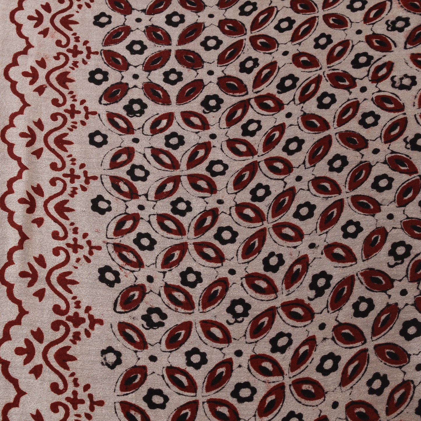 Beige - Bagh Hand Block Print Chanderi Silk Natural Dyed Handloom Fabric 12