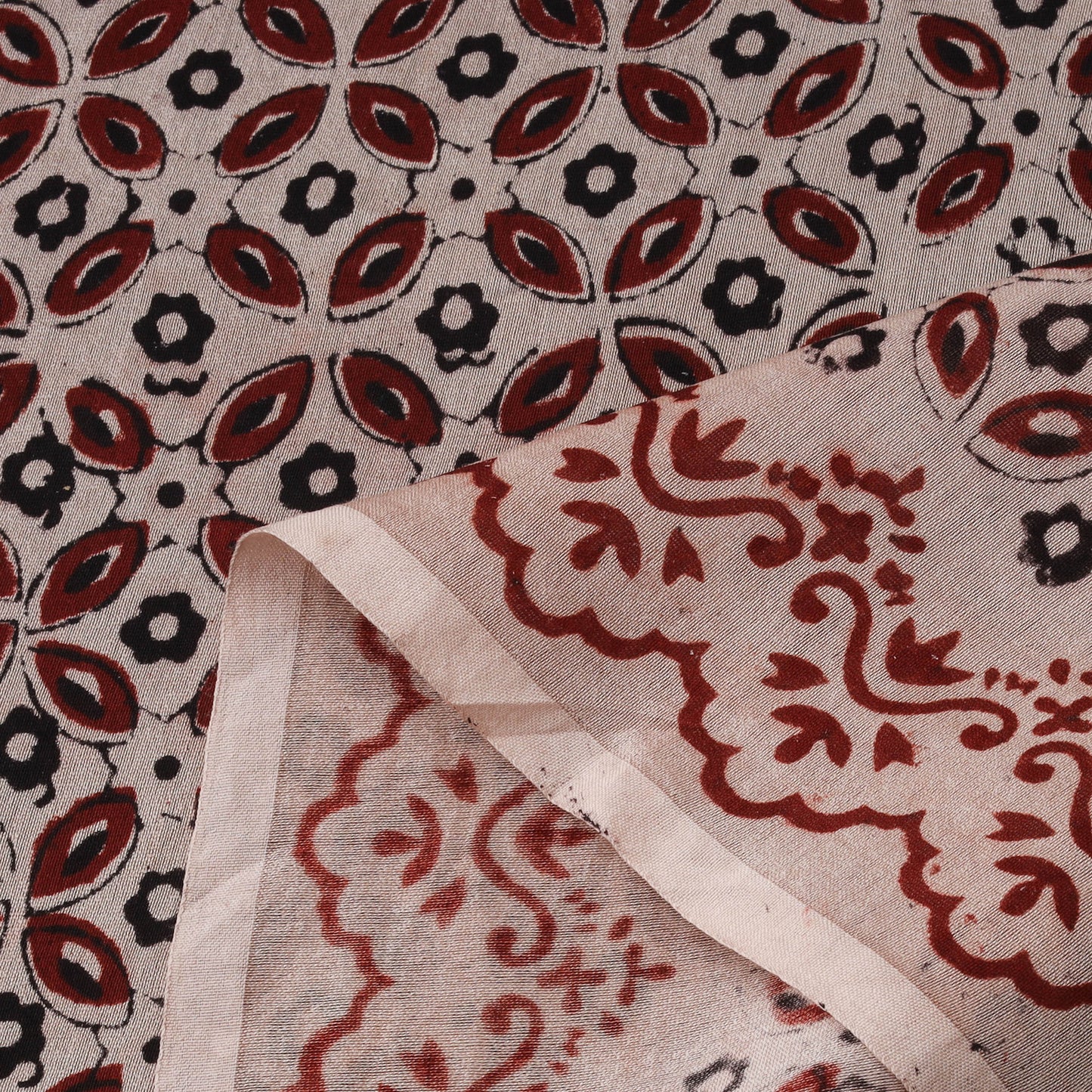 Beige - Bagh Hand Block Print Chanderi Silk Natural Dyed Handloom Fabric 12