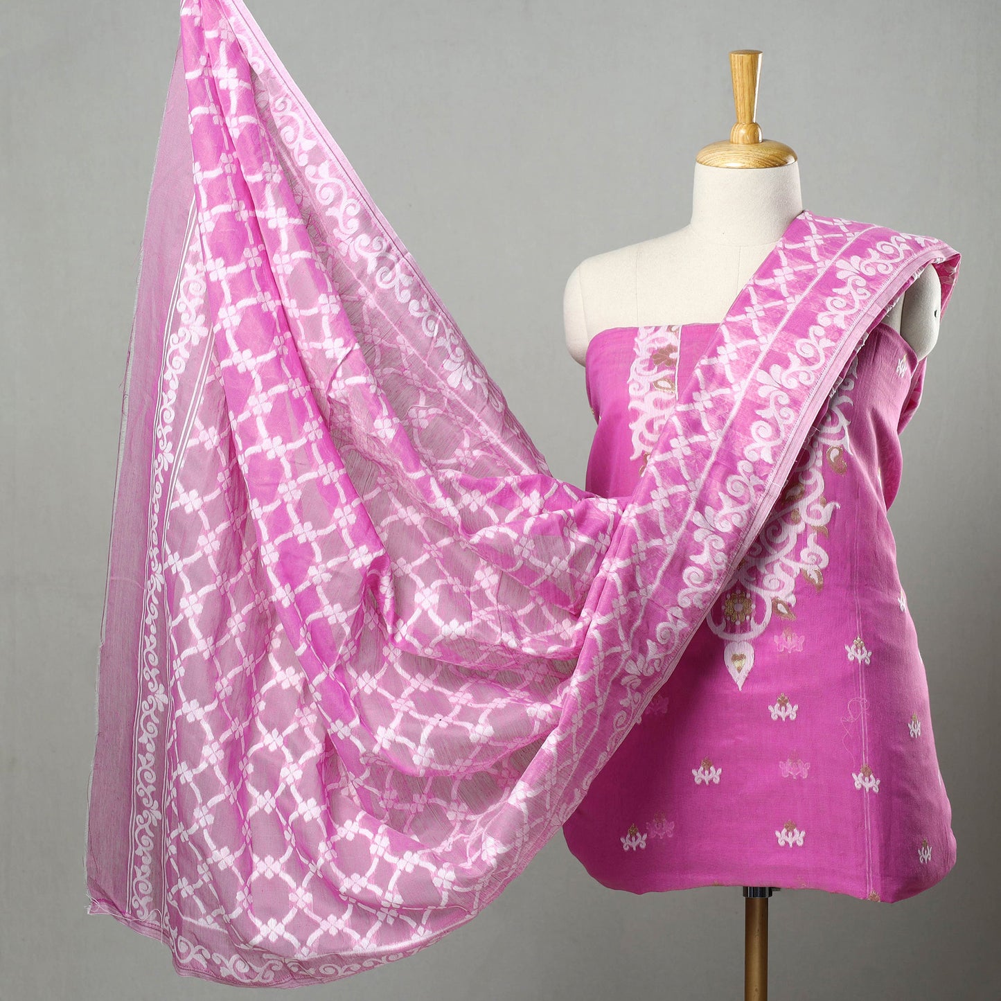 Purple - 2pc Bengal Jamdani Silk Cotton Suit Material Set 03