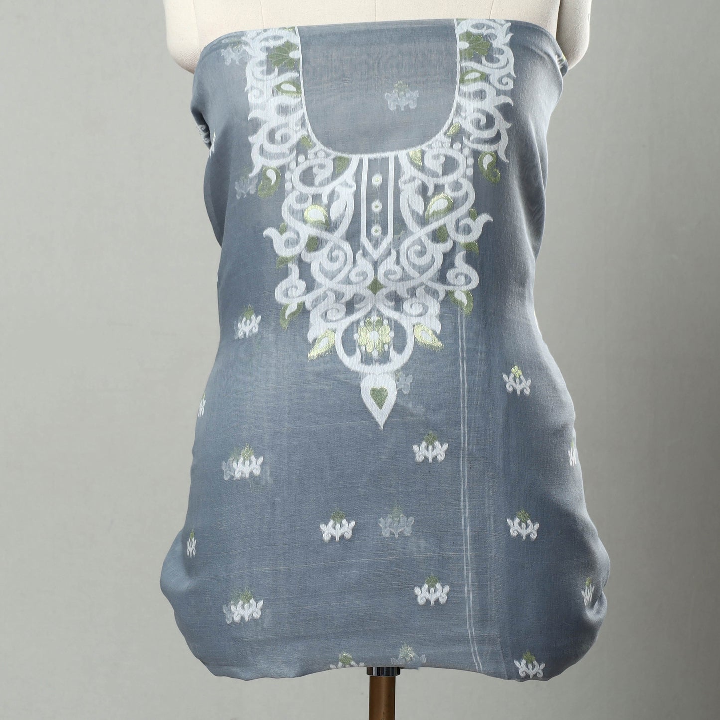 Grey - 2pc Bengal Jamdani Silk Cotton Suit Material Set 02