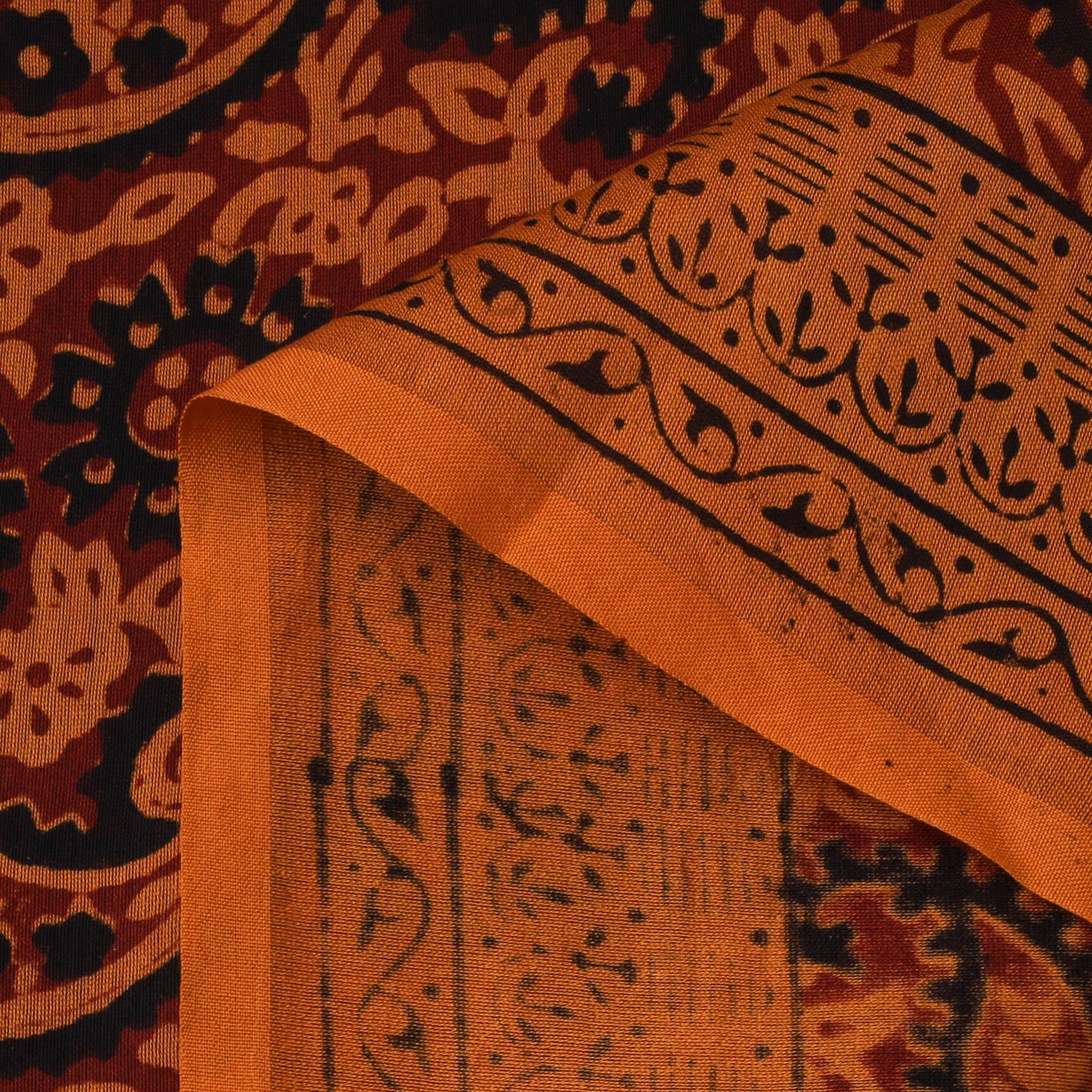 Orange - Bagh Hand Block Print Chanderi Silk Natural Dyed Handloom Fabric 13