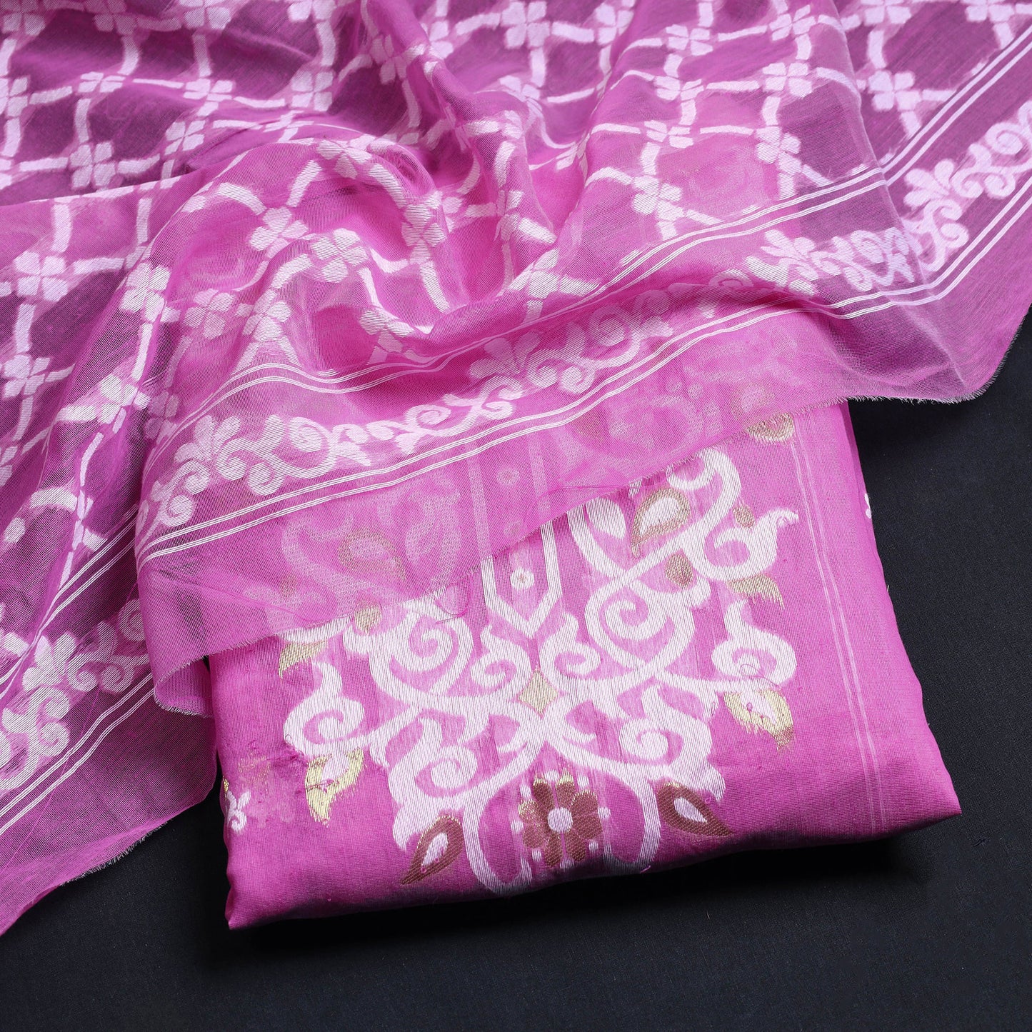 Purple - 2pc Bengal Jamdani Silk Cotton Suit Material Set 03