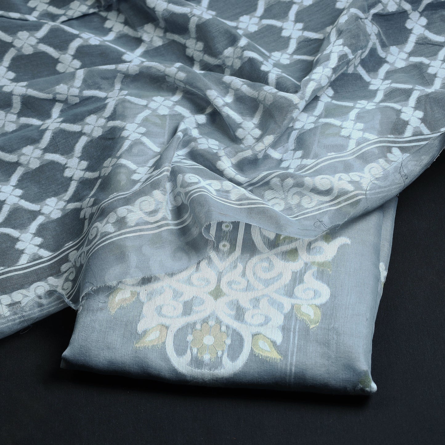 Grey - 2pc Bengal Jamdani Silk Cotton Suit Material Set 02