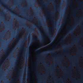 Blue - Bagh Hand Block Print Chanderi Silk Natural Dyed Handloom Fabric 15