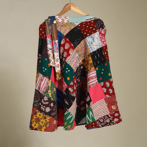Multicolor Wrap Around Patchwork Cotton Skirt 