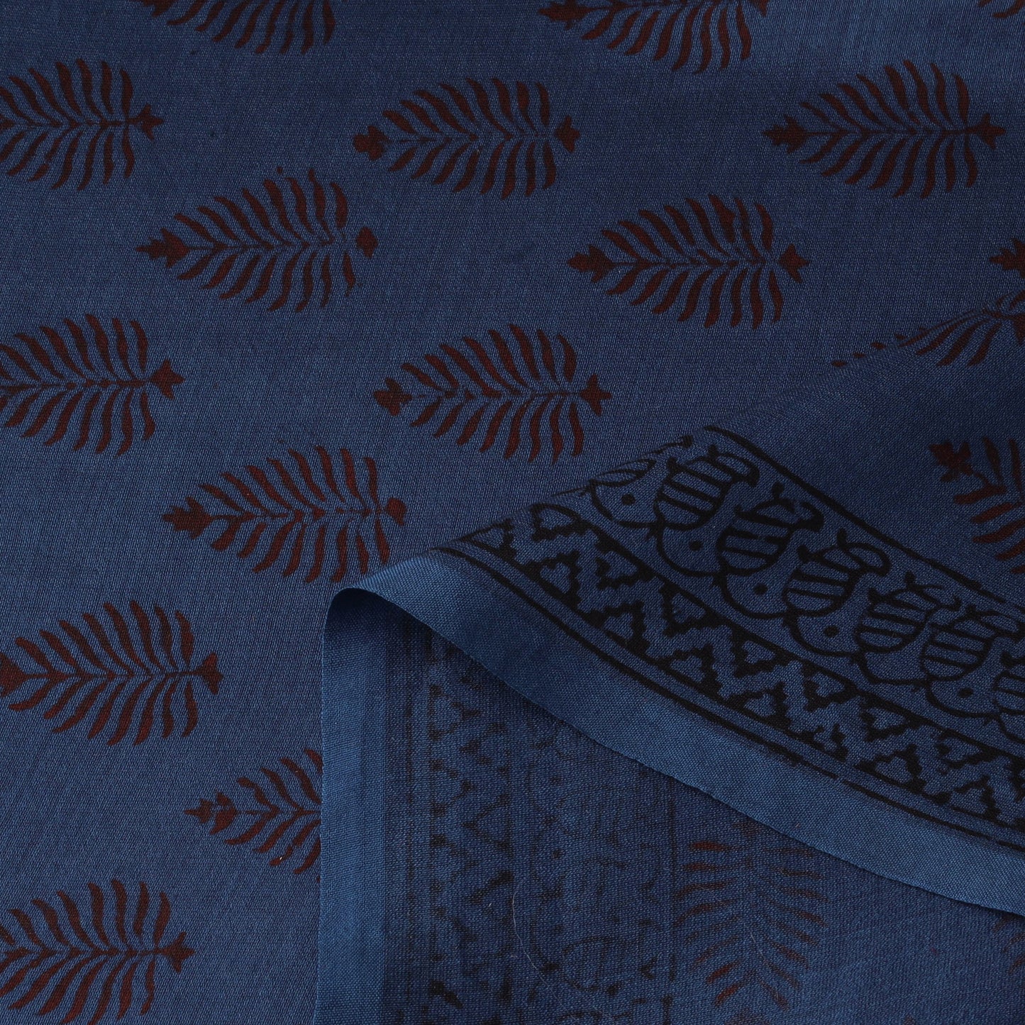 Blue - Bagh Hand Block Print Chanderi Silk Natural Dyed Handloom Fabric 15