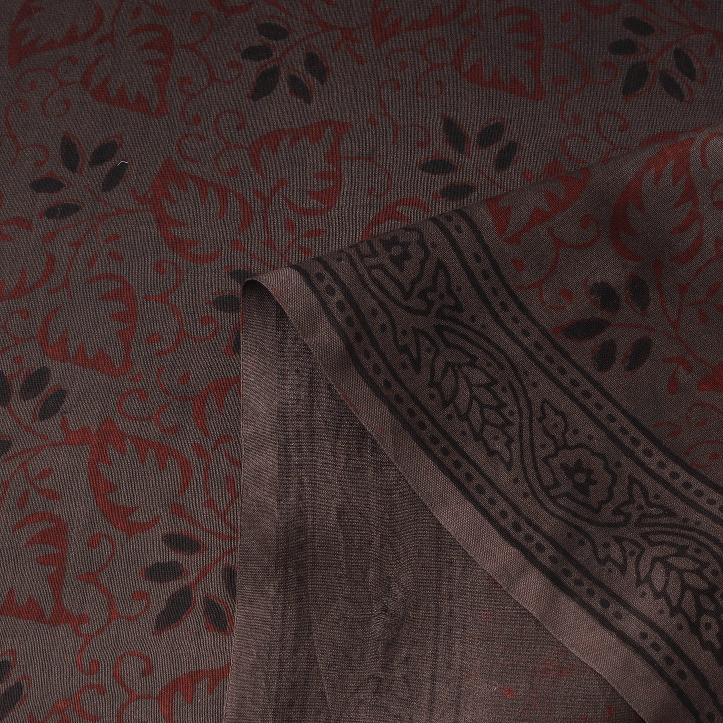 Brown - Bagh Hand Block Print Chanderi Silk Natural Dyed Handloom Fabric 16