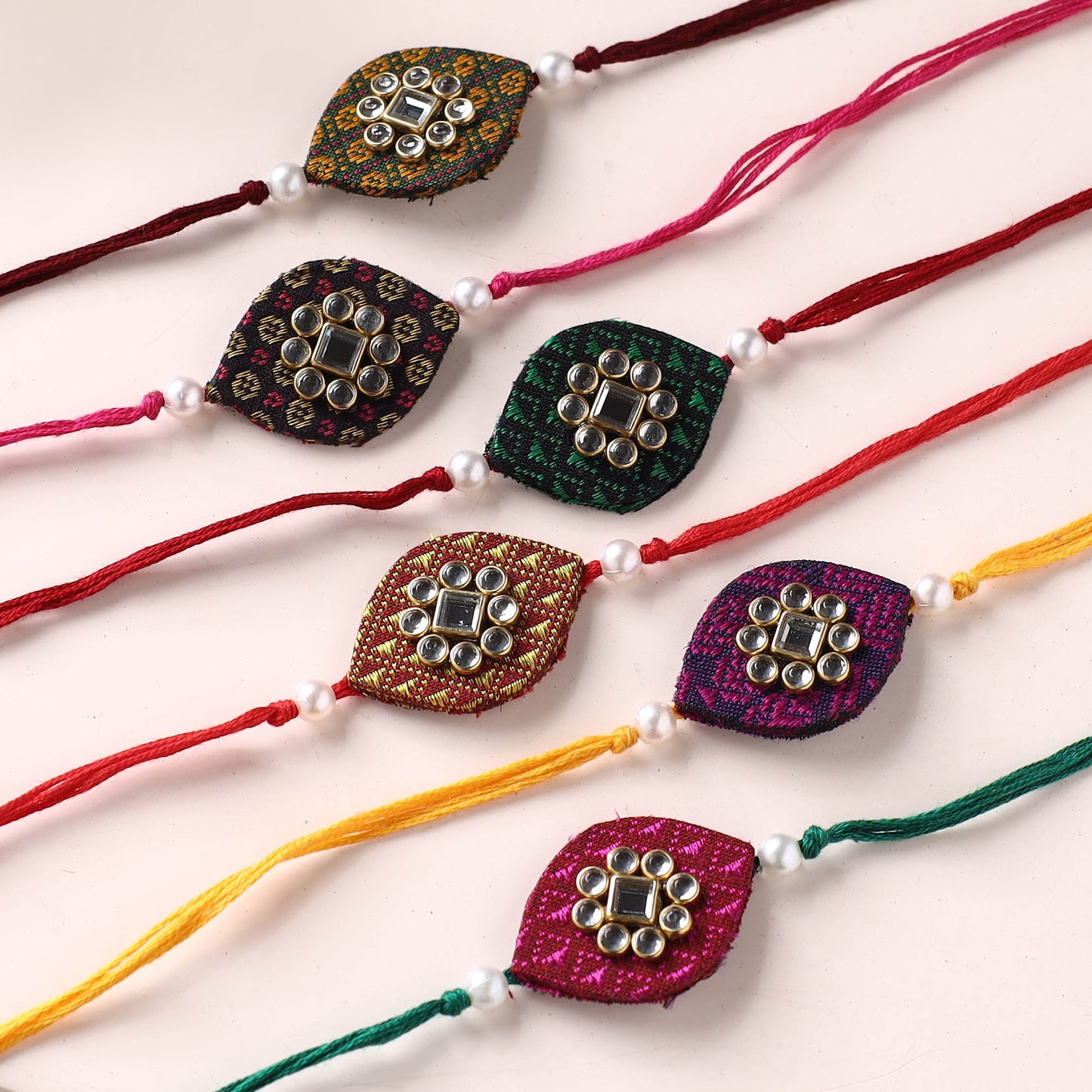 Handmade Kundan Work Rakhi (Assorted - Set of 6) 01