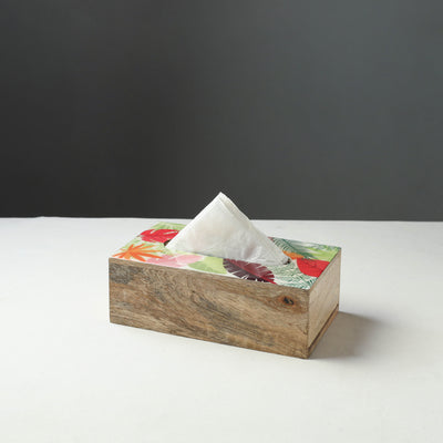 Multicolor - Handcrafted Mango Wooden Epoxy Resin Tissue Box (9 x 5 in)