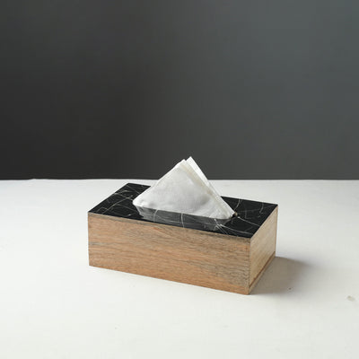 Brown - Handcrafted Mango Wooden Epoxy Resin Tissue Box (9 x 5 in)