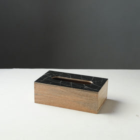 Brown - Handcrafted Mango Wooden Epoxy Resin Tissue Box (9 x 5 in)