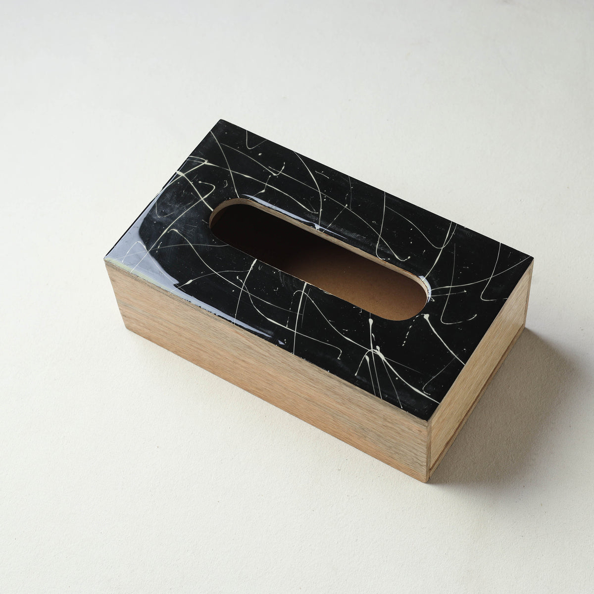 Brown - Handcrafted Mango Wooden Epoxy Resin Tissue Box (9 x 5 in)