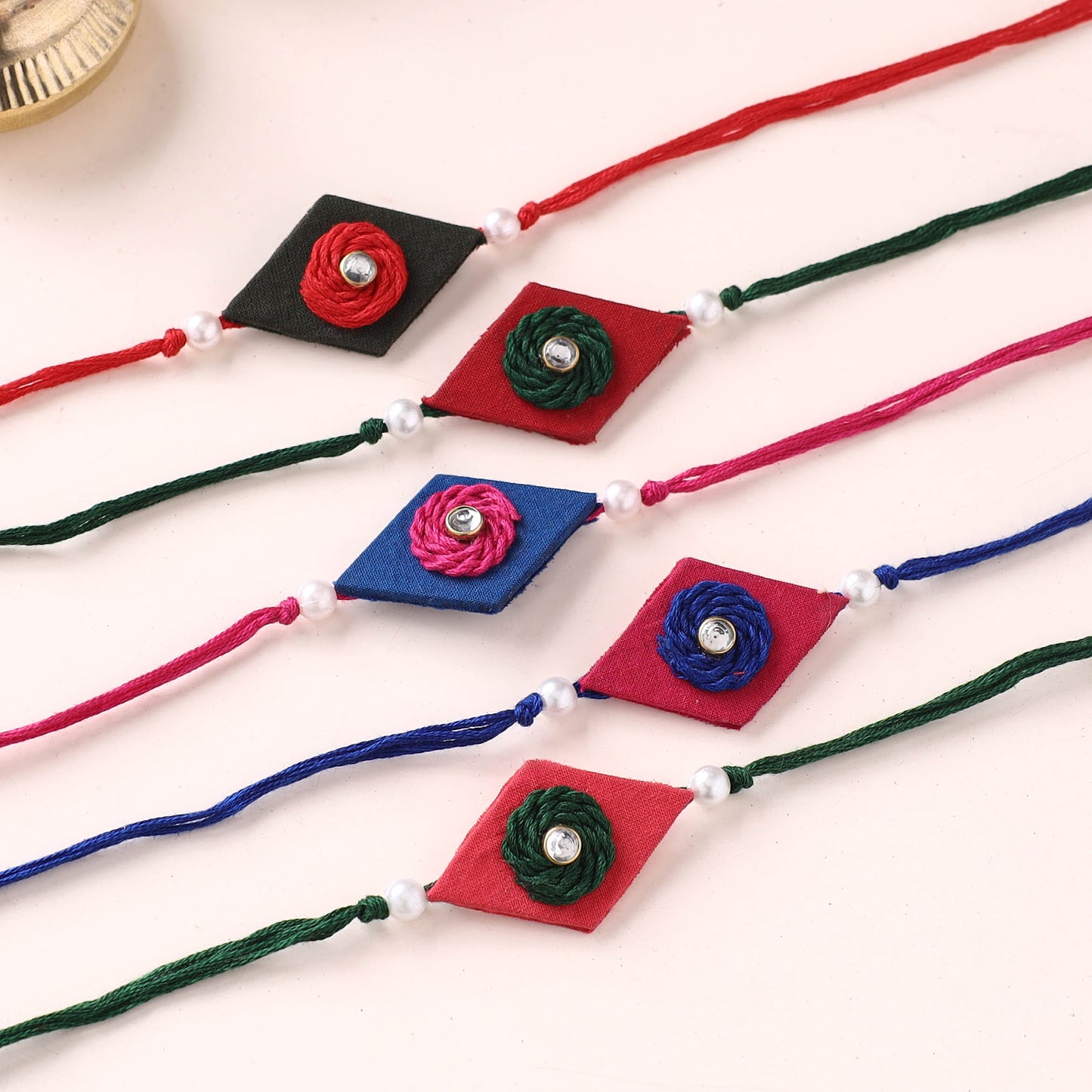 Handmade Kundan Work Rakhi (Assorted - Set of 6) 04