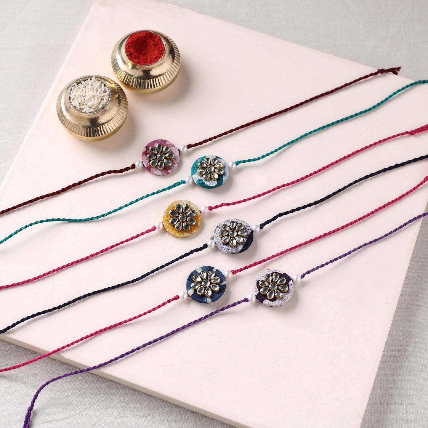 Handmade Kundan Work Rakhi (Assorted - Set of 6) 06