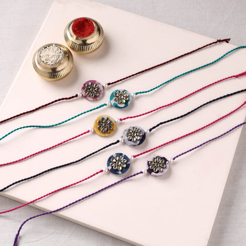 Handmade Kundan Work Rakhi (Assorted - Set of 6) 06