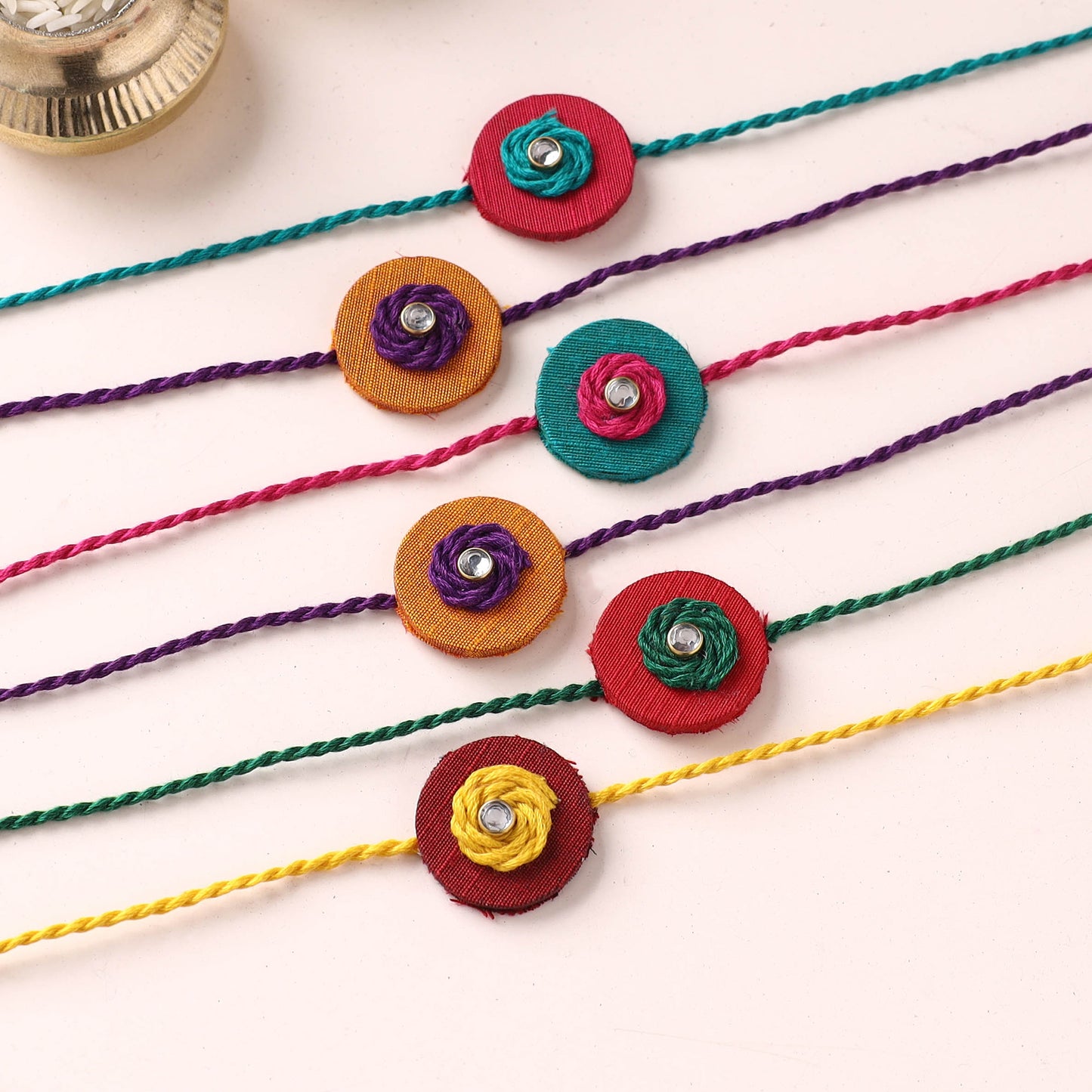 Handmade Kundan Work Rakhi (Assorted - Set of 6) 07
