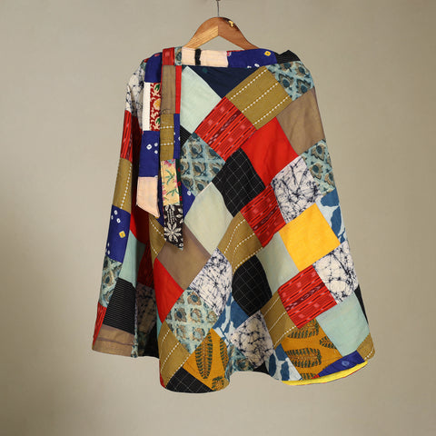 Multicolor Wrap Around Patchwork Cotton Skirt 