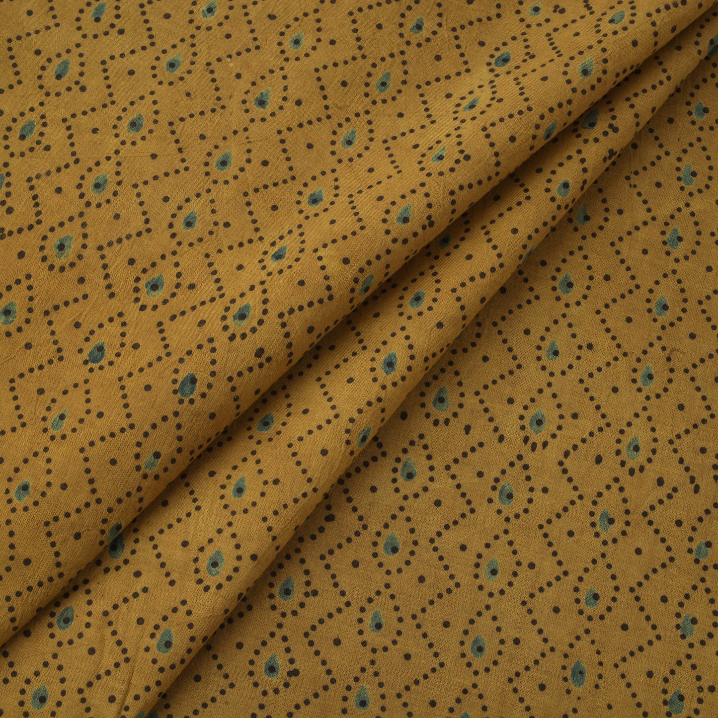 Yellow - Kutch Hand Block Print Natural Dyed Cotton Ajrakh Fabric 38