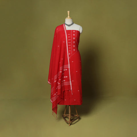 Red - 2pc handloom cotton unstitched burdwan jamdani dress