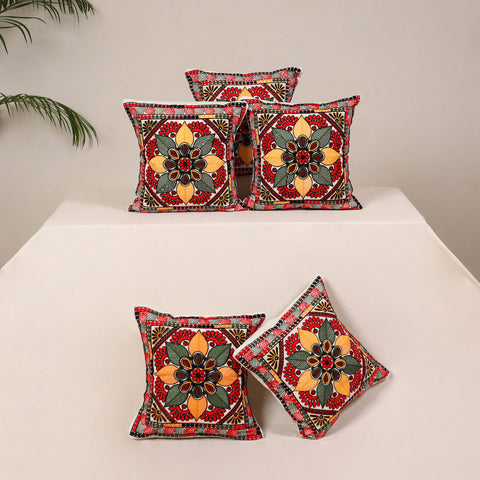 Red - kutch aari hand embroidery cushion cover (set of 5)