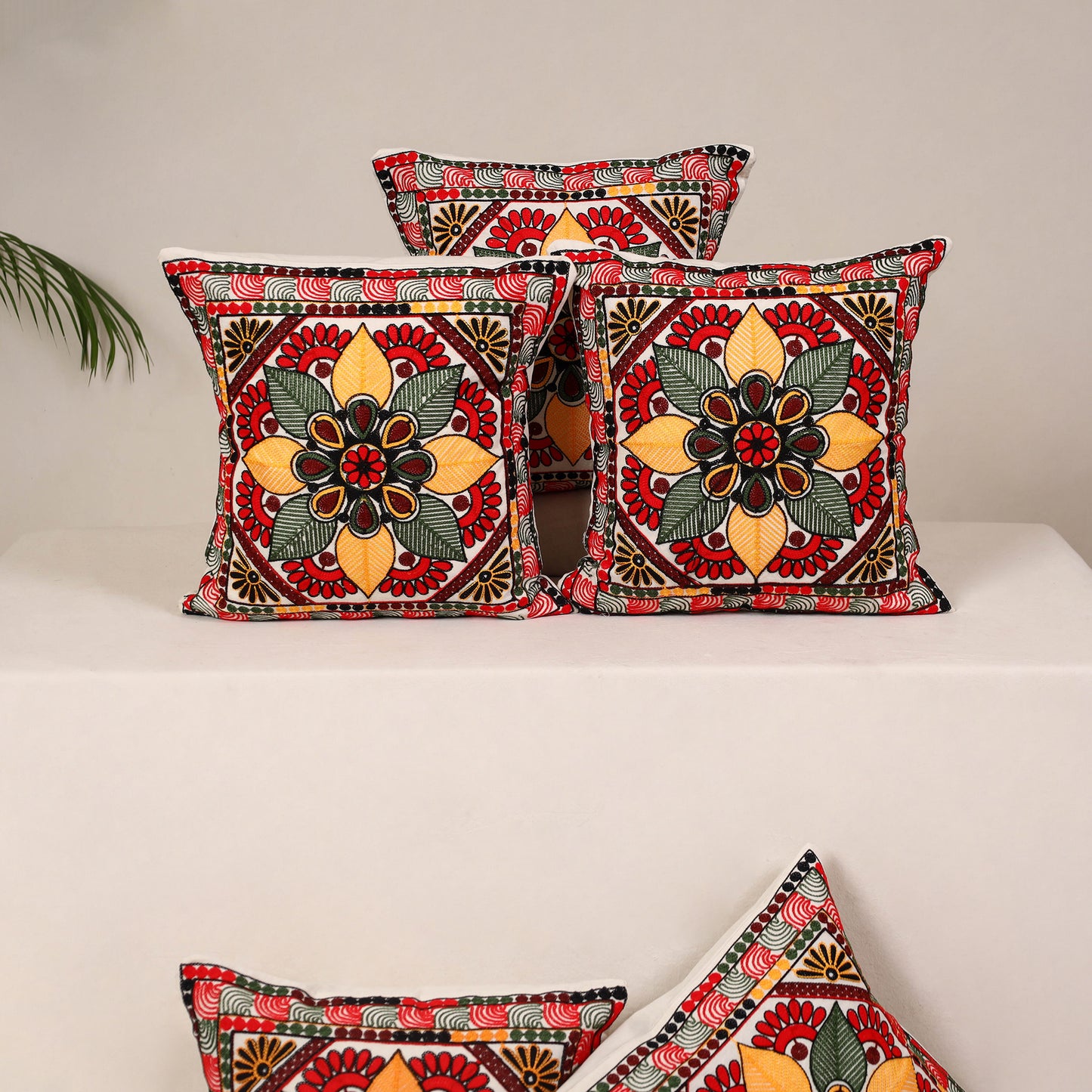 Red - kutch aari hand embroidery cushion cover (set of 5)