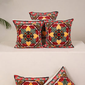 Red - kutch aari hand embroidery cushion cover (set of 5)