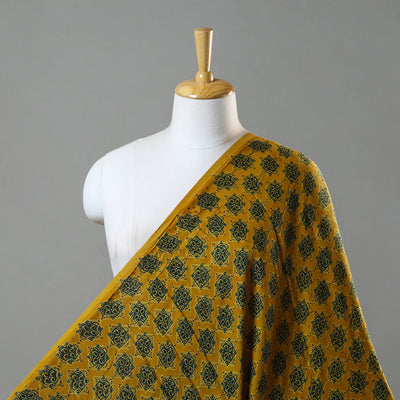 Yellow - Hand Block Printed Modal Silk Ajrakh Fabric 17