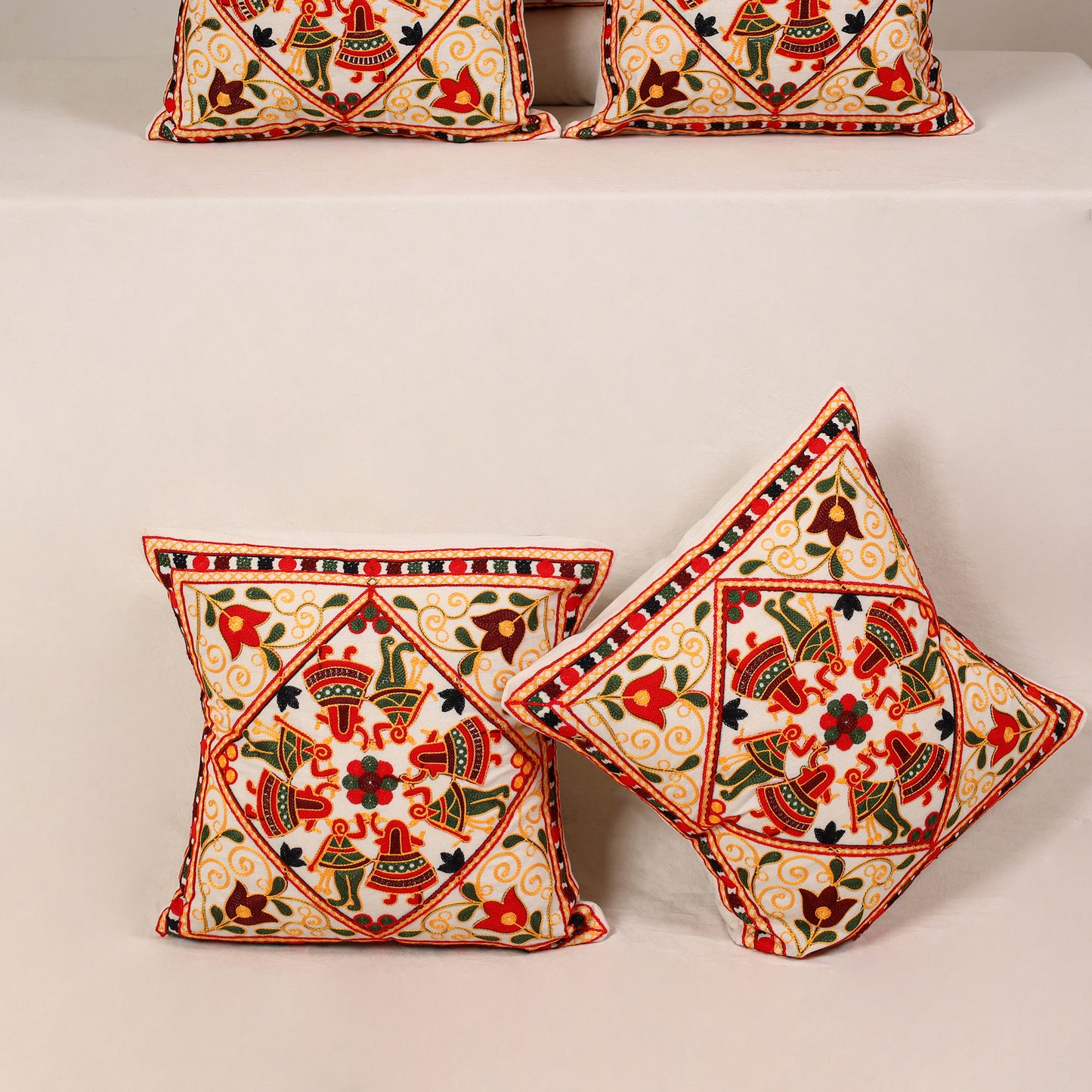 Red - kutch aari hand embroidery cushion cover (set of 5)