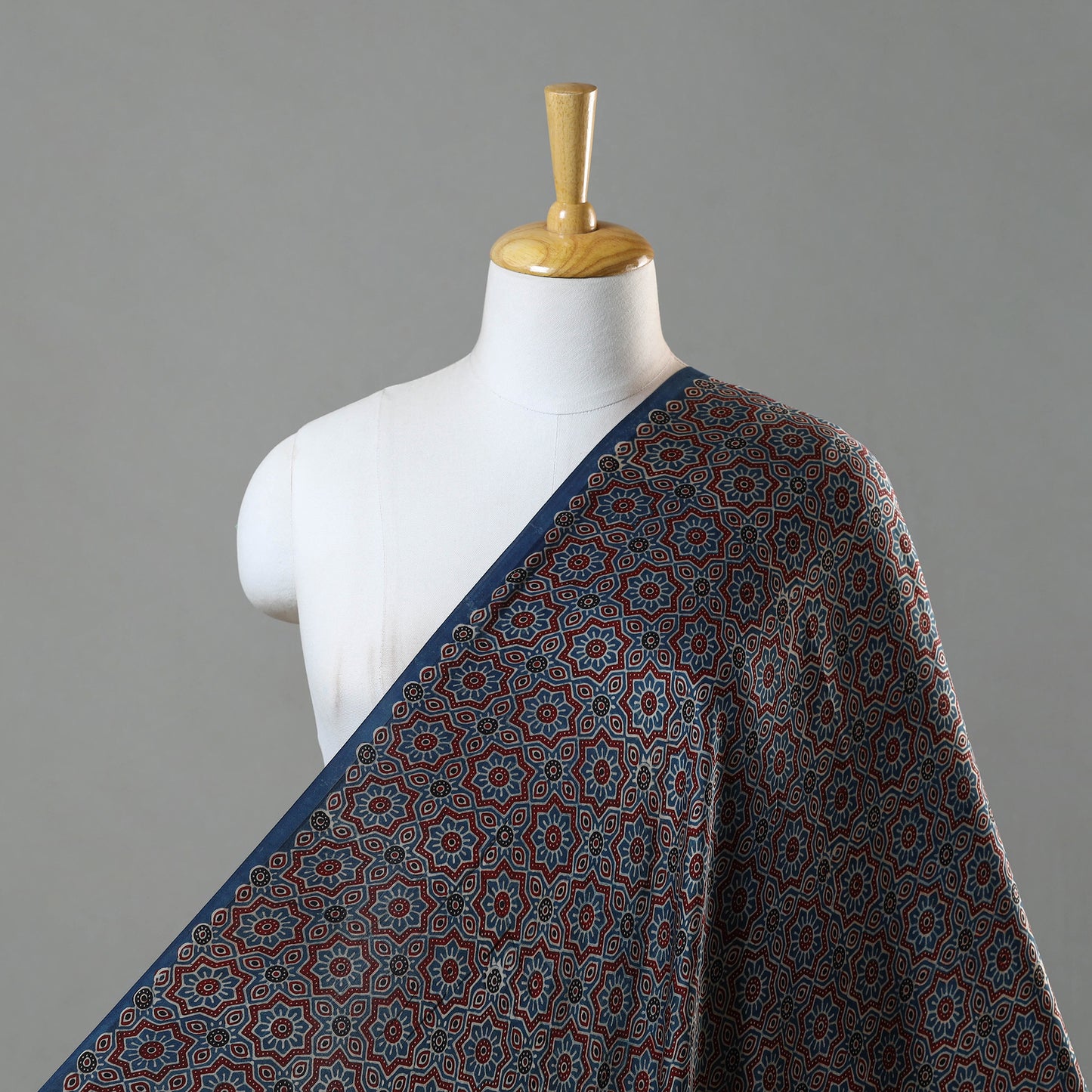 Blue - Hand Block Printed Modal Silk Ajrakh Fabric 19