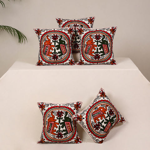 Red - kutch aari hand embroidery cushion cover (set of 5)
