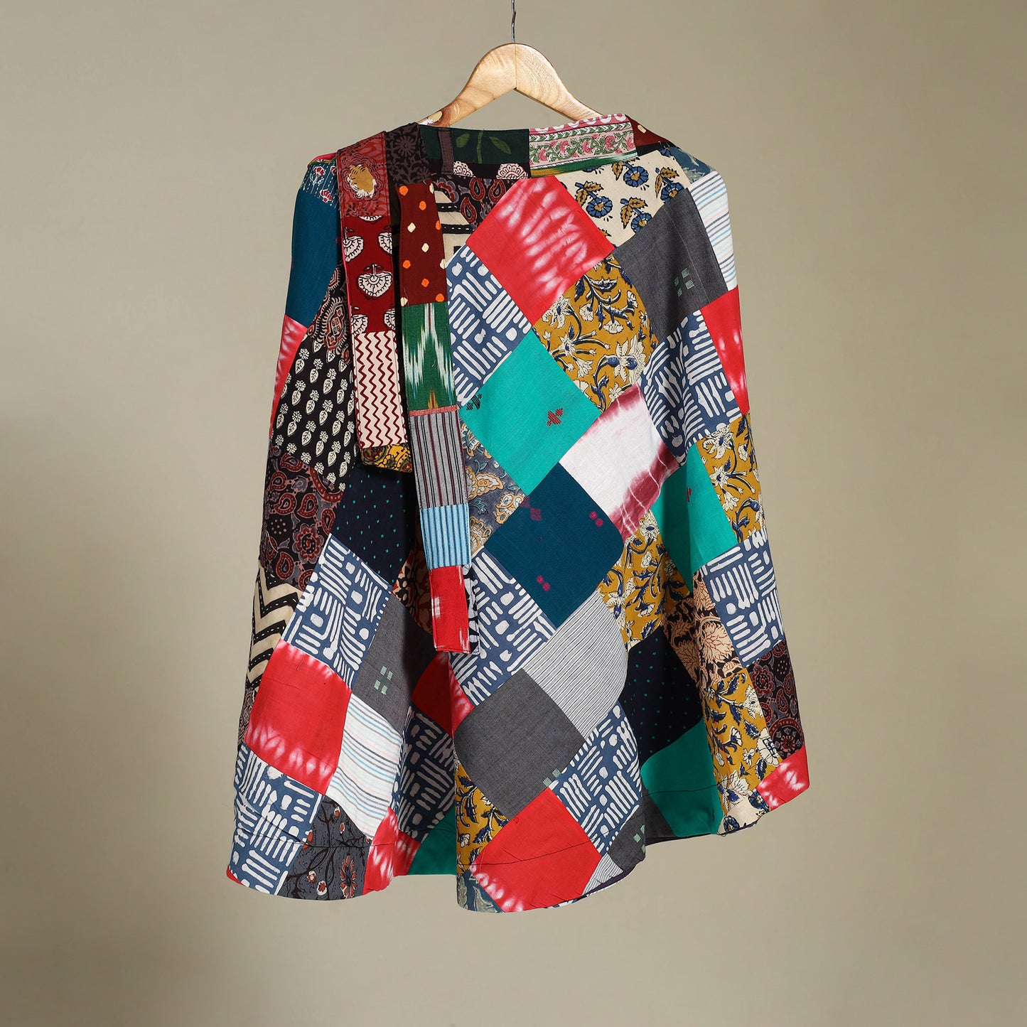 Multicolor Wrap Around Patchwork Cotton Skirt 