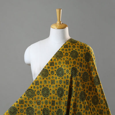 Yellow - Hand Block Printed Modal Silk Ajrakh Fabric 25