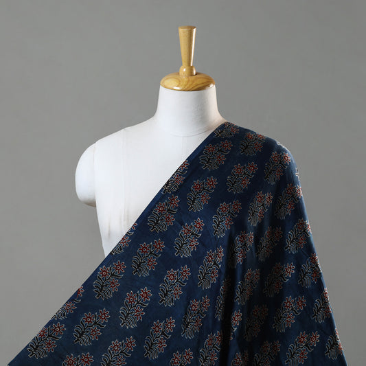 Blue - Hand Block Printed Modal Silk Ajrakh Fabric 26