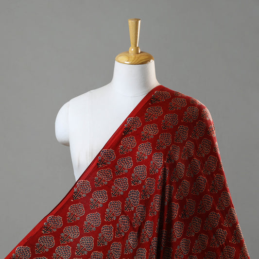 Red - Hand Block Printed Modal Silk Ajrakh Fabric 27