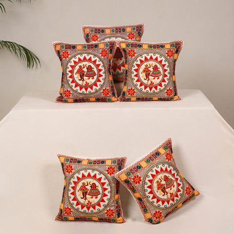 Red - kutch aari hand embroidery cushion cover (set of 5)