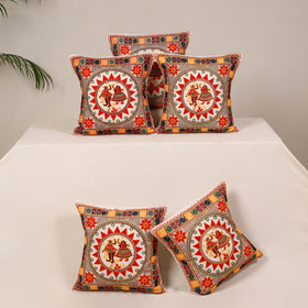 Red - kutch aari hand embroidery cushion cover (set of 5)