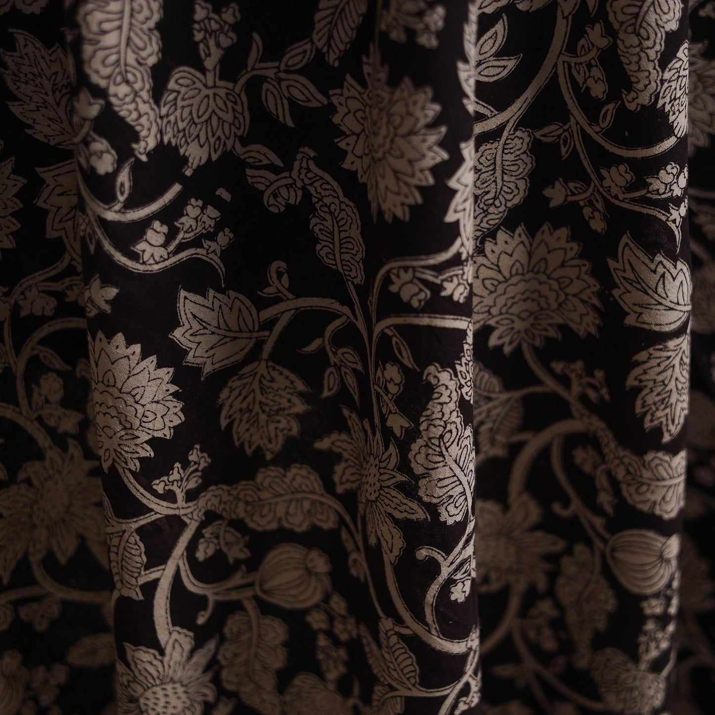 Black - Kalamkari Printed Cotton Fabric 02