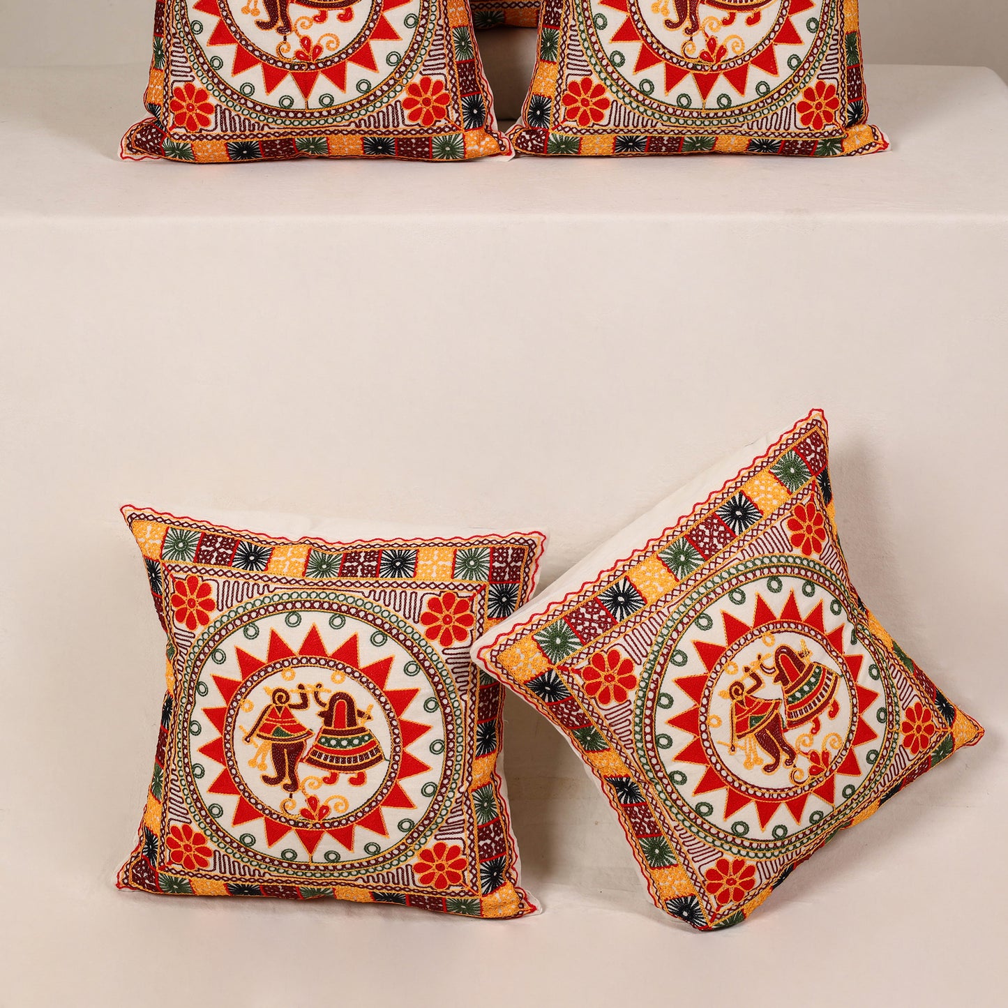Red - kutch aari hand embroidery cushion cover (set of 5)